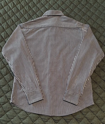Calvin Klein Boys Slim Fit Button Dress Shirt Brown White Stripe - photo 2