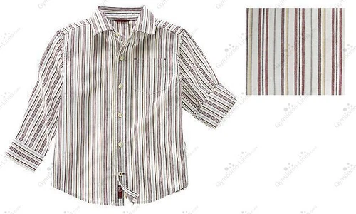 Gymboree Stripe Dress Button Shirt White/Burgundy/Gold Boys Medi