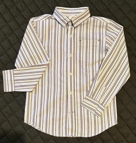 Gymboree Stripe Dress Button Shirt White/Burgundy/Gold Boys Medi - photo 2