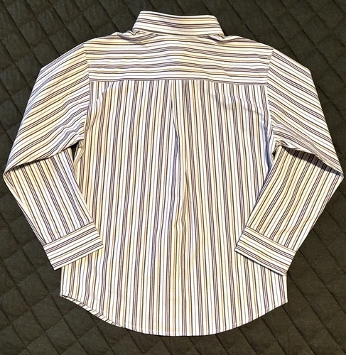Gymboree Stripe Dress Button Shirt White/Burgundy/Gold Boys Medi - photo 3