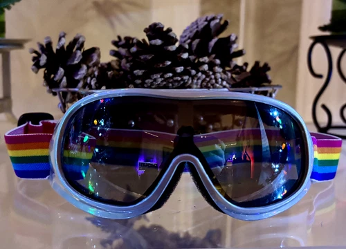 Kids' Ski & Snowboard Goggles Silver Frame Gray Lens Rainbow