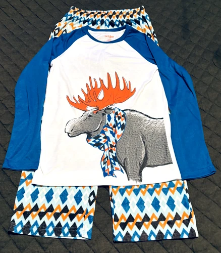 NEW Cat & Jack 2 Piece Fleece Pajamas Set Christmas Moose Pj Boy