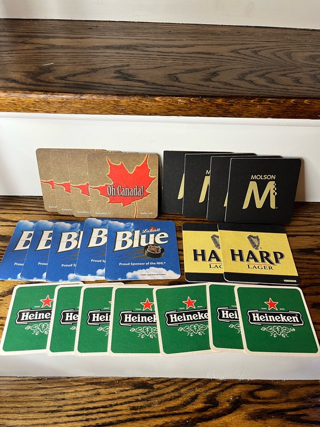 Beer Coasters molson, labatt, harp, Heineken