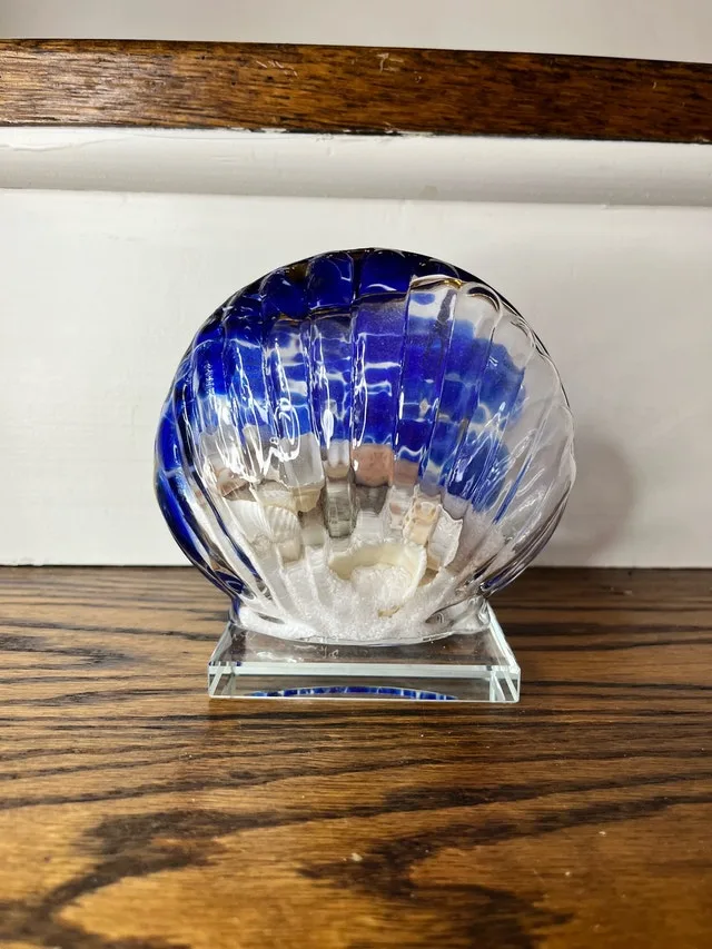 Glass Seashell with white sand a shells paper weight