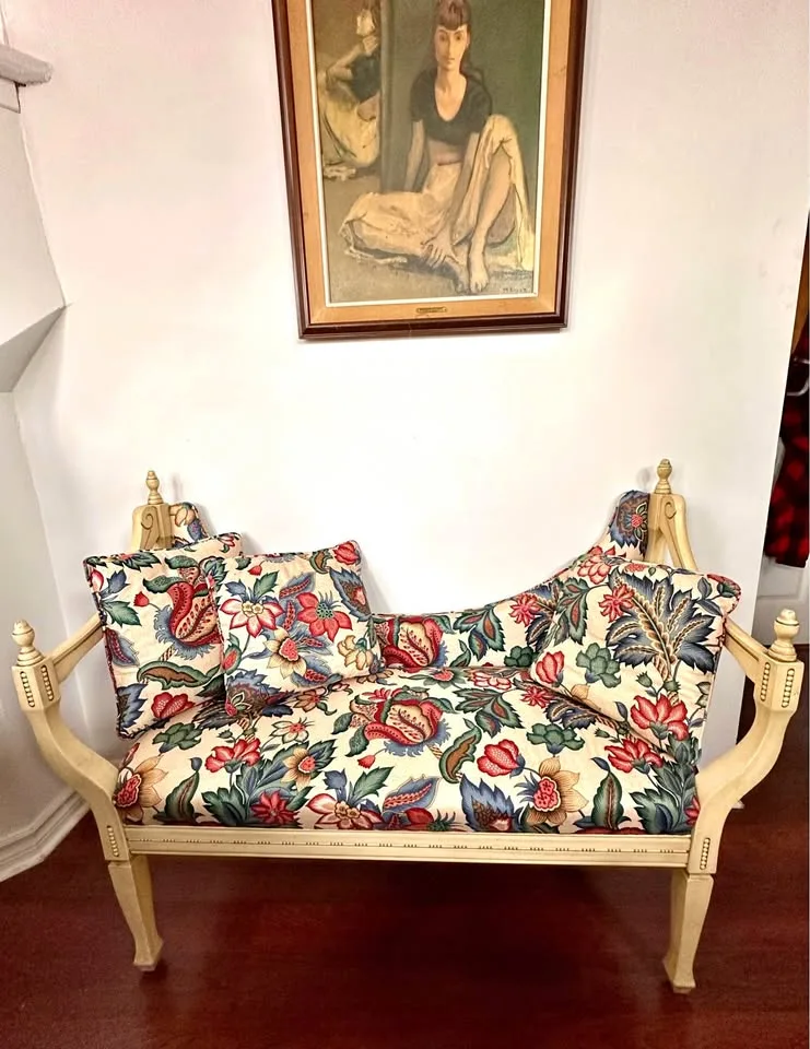 Victorian Hollywood Regency Style Settee with Custom Upholstery