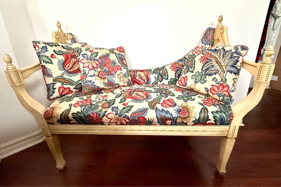 Victorian Hollywood Regency Style Settee with Custom Upholstery image indicator(5)