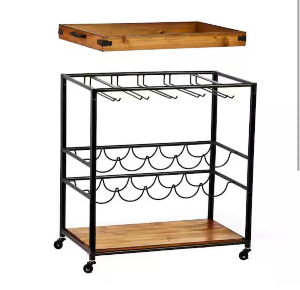 Stained Wood and Antiqued Metal Bar Cart image indicator(2)