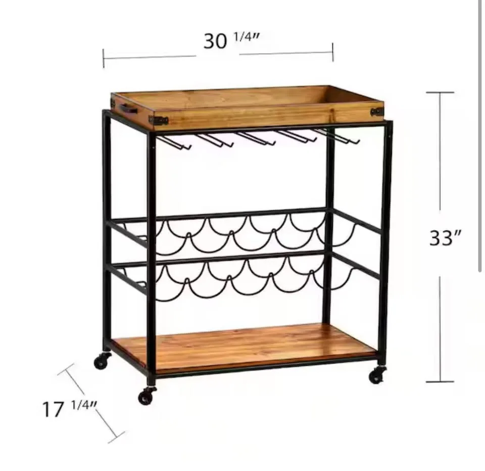 Stained Wood and Antiqued Metal Bar Cart image indicator(3)