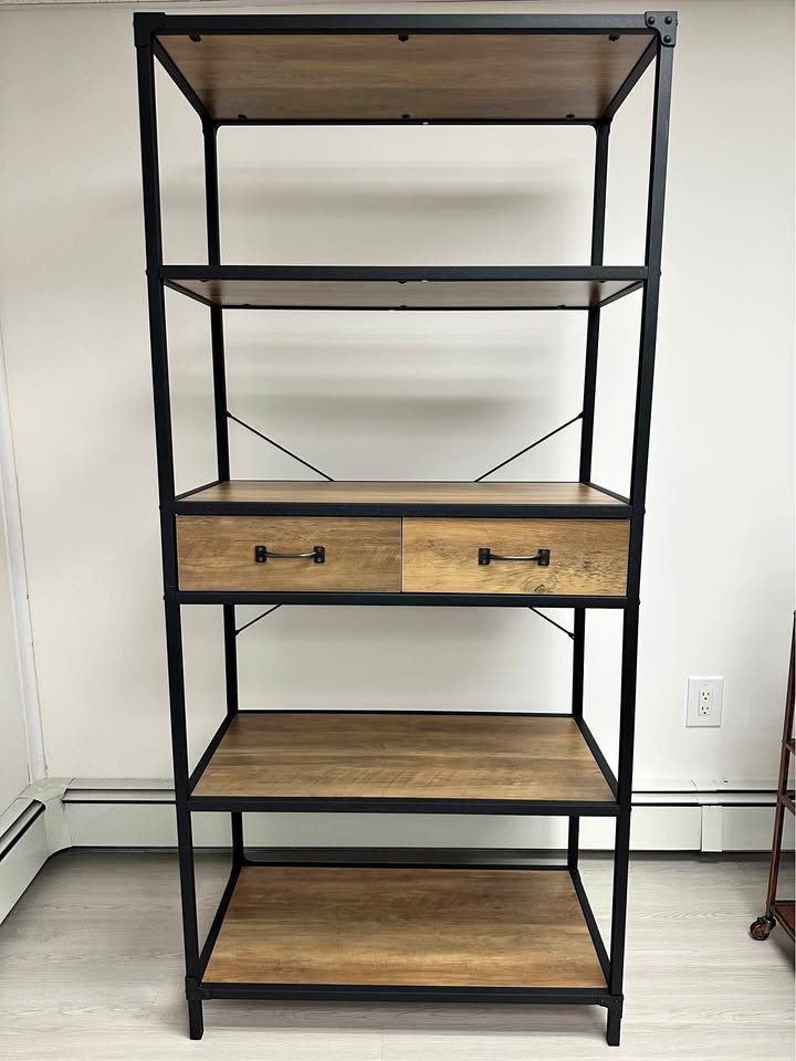 Metal and Faux Wood Display/Book Shelf Unit, Set of 2