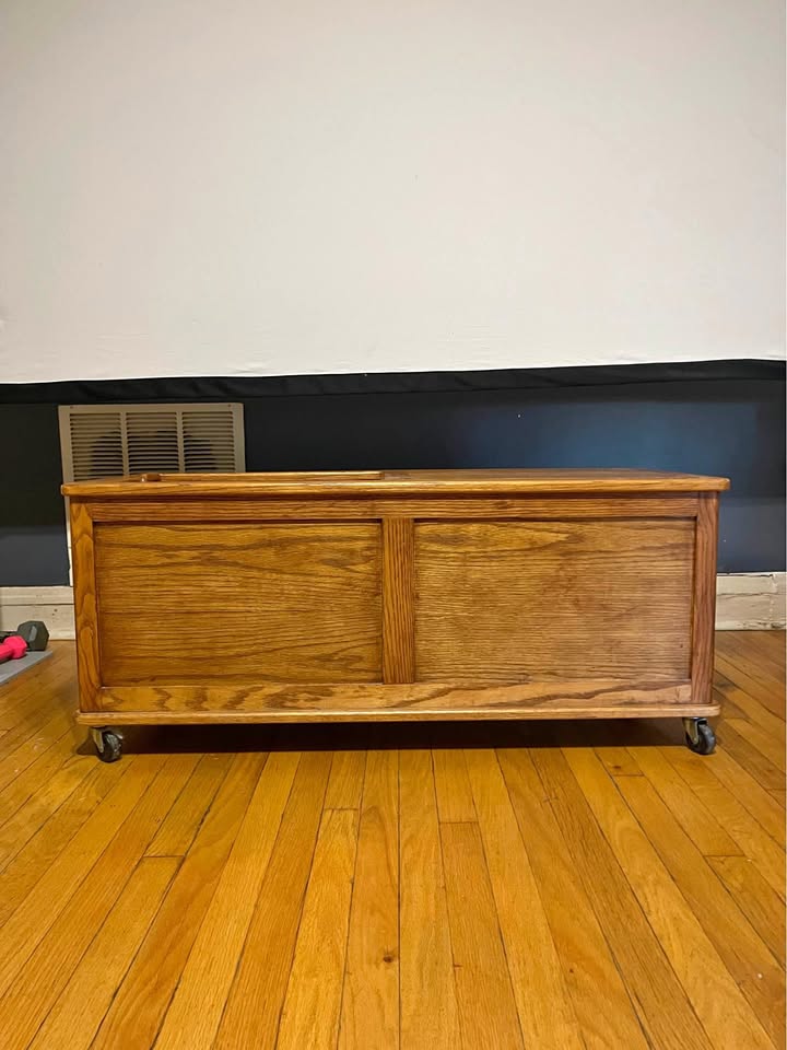 Vintage Solid Wood Rolling Storage trunk