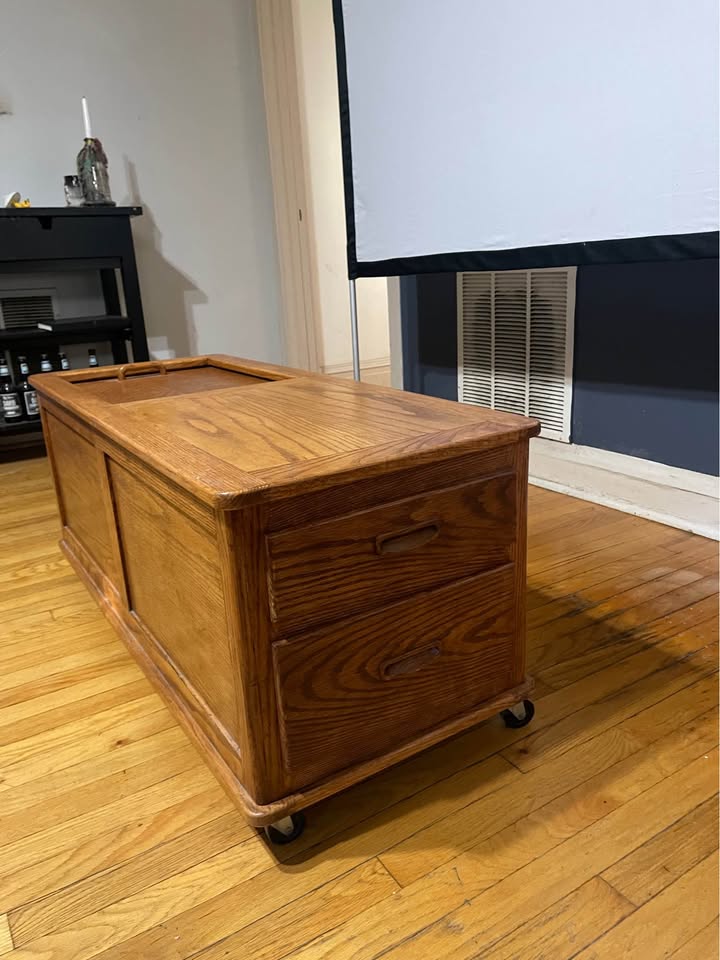 Vintage Solid Wood Rolling Storage trunk - photo 2