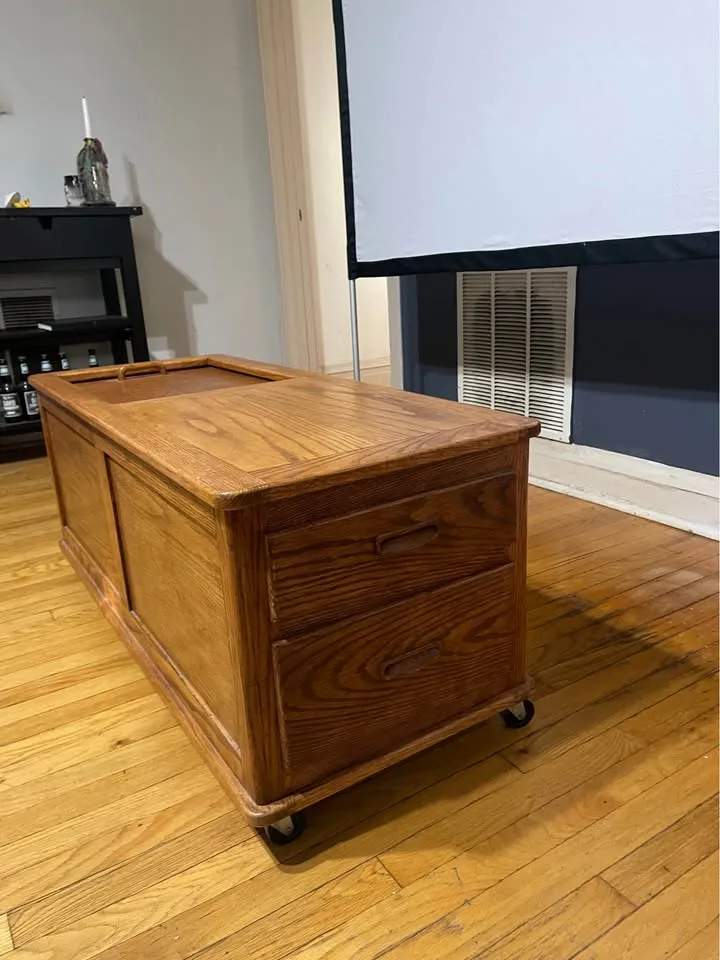 Vintage Solid Wood Rolling Storage trunk image indicator(2)