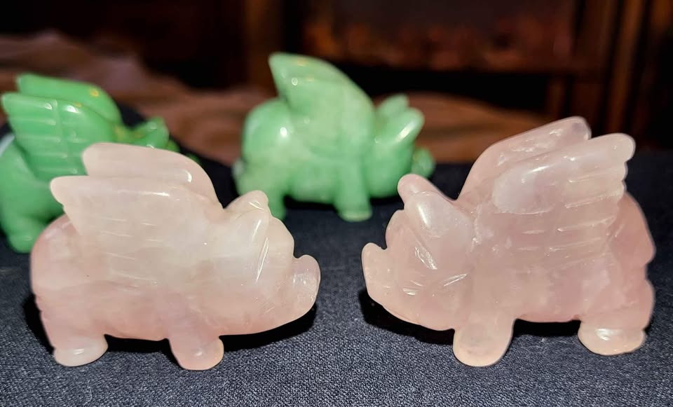 Rose Quartz Crystal Flying Pig 2 - photo 3