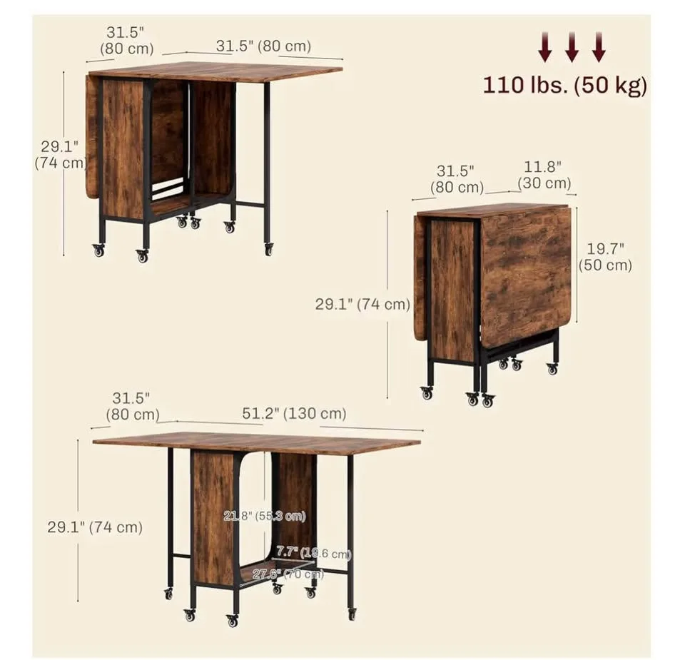 51" Folding Dining Table for 6 - Rustic image indicator(3)