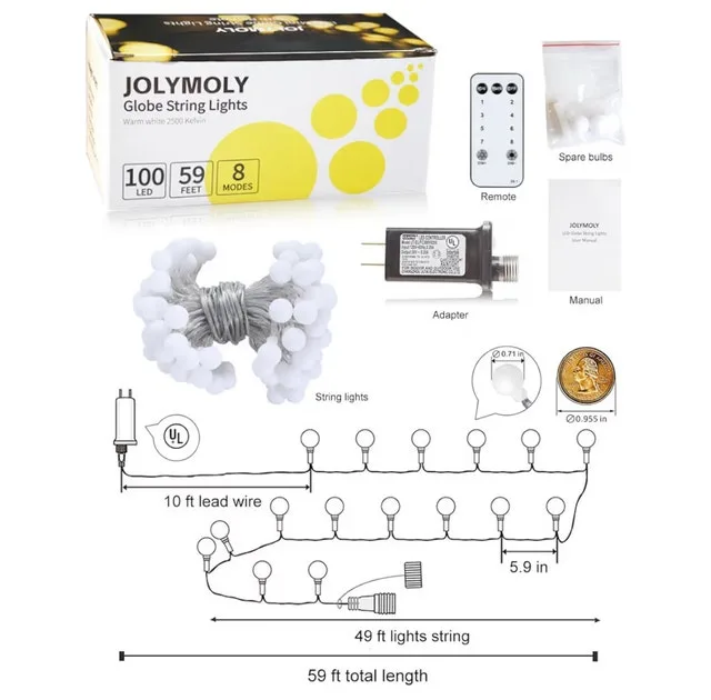 Globe String Lights 59 Ft 100 LED Fairy Lights image indicator(5)