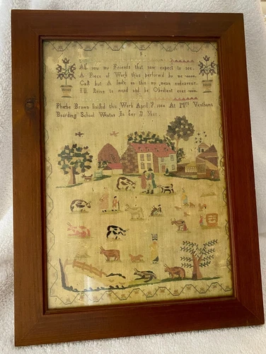 Vintage Needlework Sampler Reproduction Framed Art Print