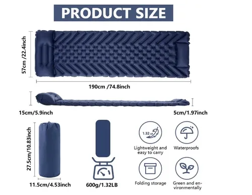 Inflatable Sleeping Pad with Built-in Foot Pump, Light image indicator(6)