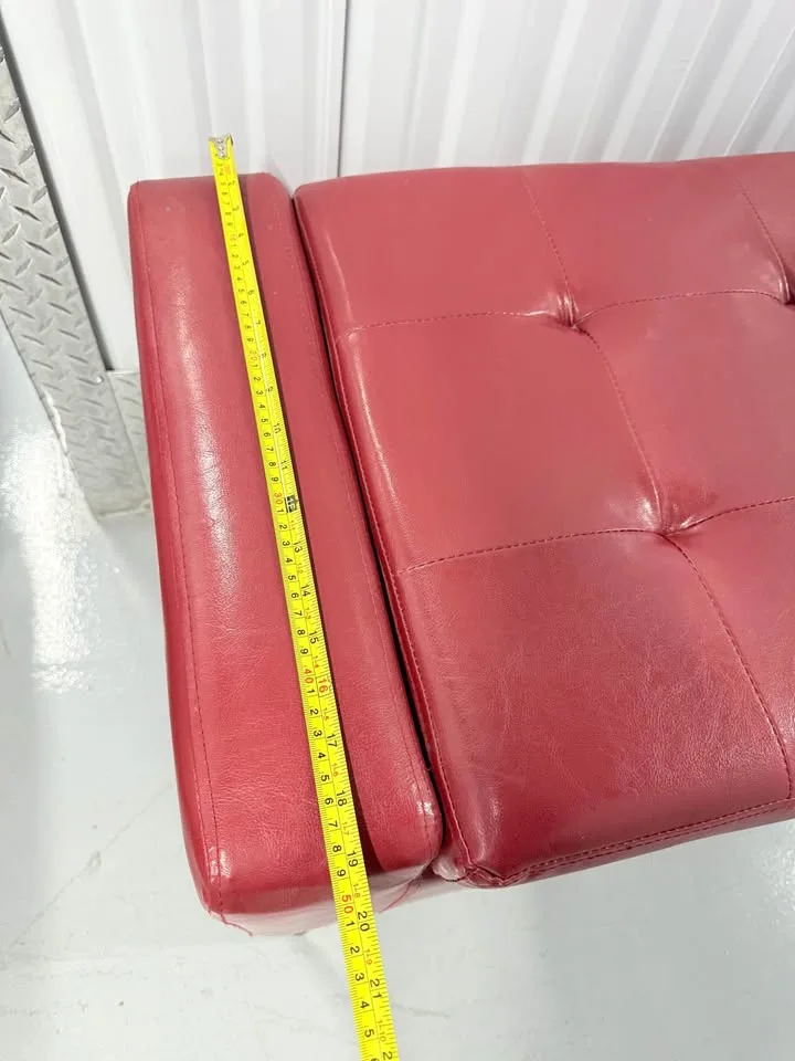 Red leather storage bench with modern black hairpin legs image indicator(5)