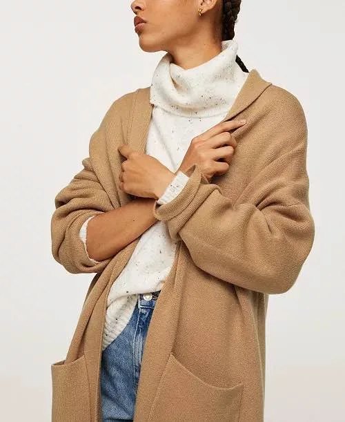 Mango Basics Oversized Tan Knit Cardigan/Coat size M to XL image indicator(3)