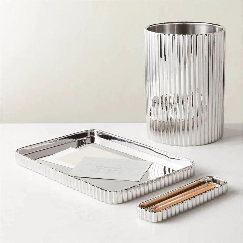 CB2 Danilo Pleated Stainless Steel Wastebasket – New with Tag image indicator(4)