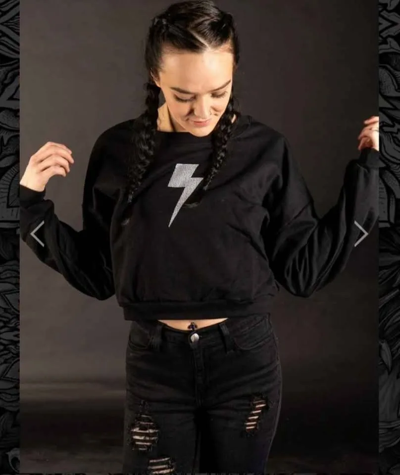 Funny sassy Lit That B* Up black cropped womens sweatshirt image indicator(2)