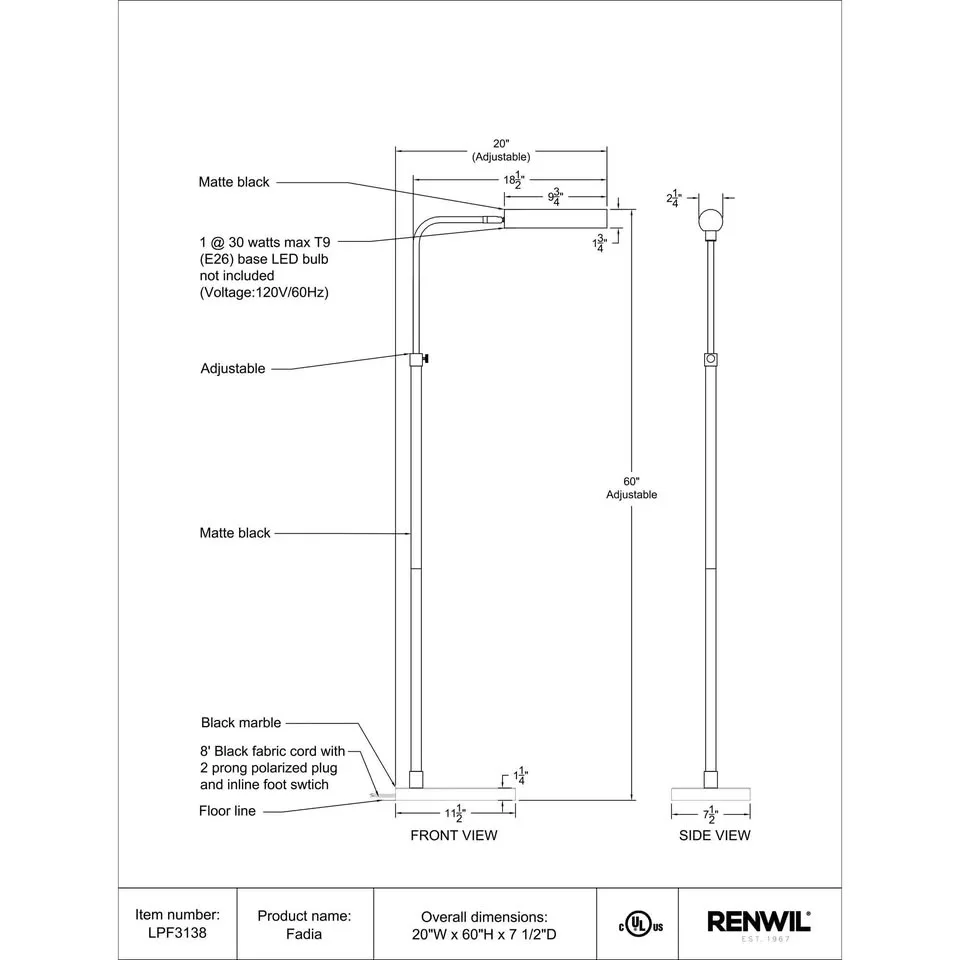 Renwil Fadia Floor Lamp — Like New, black, sofa lamp image indicator(8)