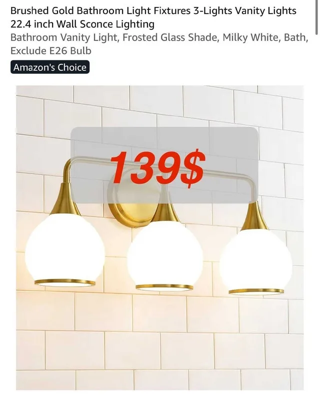 HAHZT 3-Light Gold & White Vanity Light – Modern Bathroom