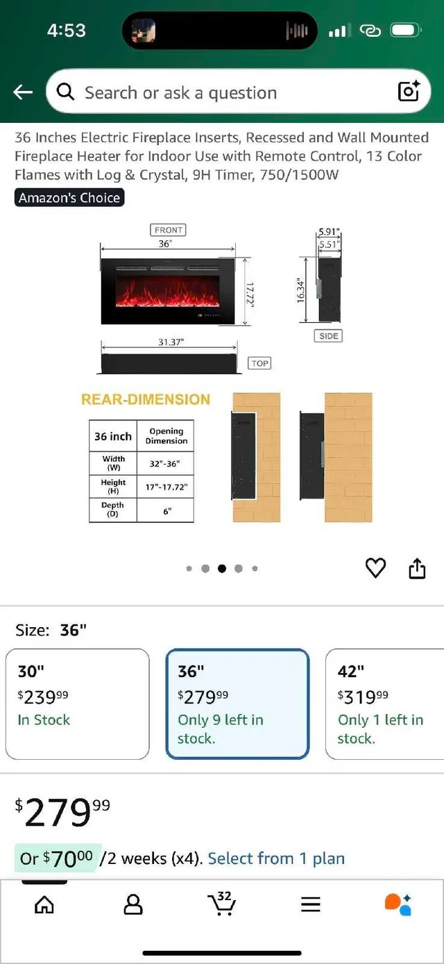 RODALFLAME 36" Electric Fireplace image indicator(2)