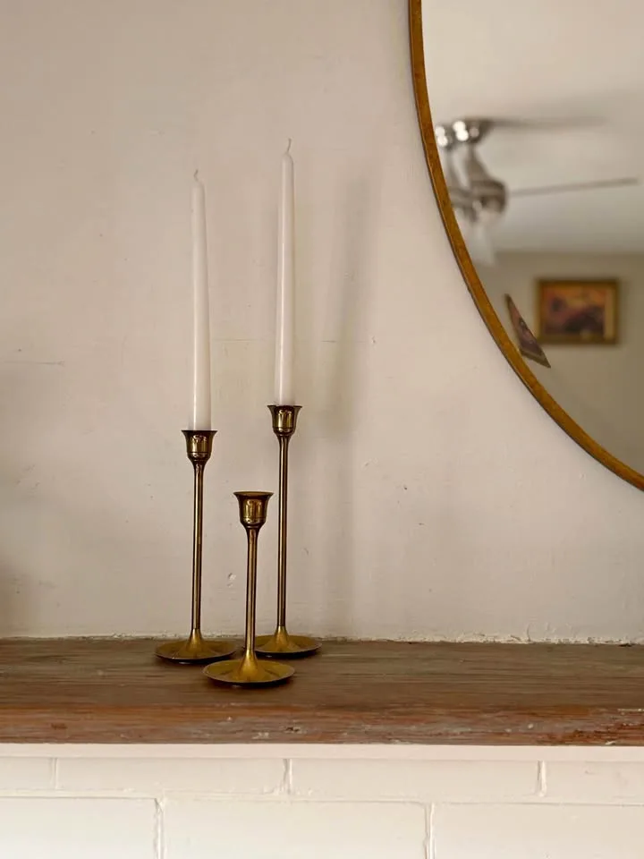 Vintage Brass Candlestick Holders Trio Set of 3 - MCM Decor