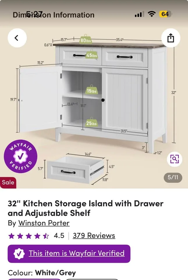 32” White Kitchen Storage Cabinet – Excellent Condition image indicator(5)