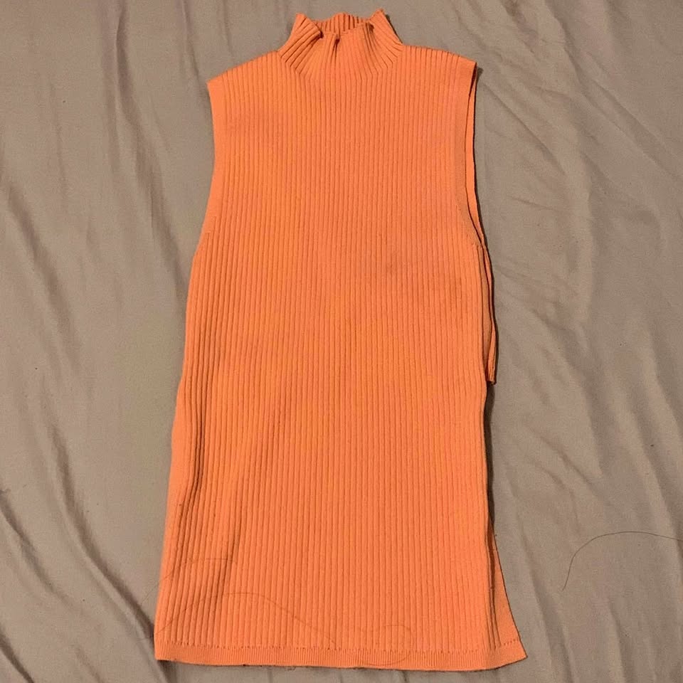Aritzia Orange Short Sleeve Body Shirt with Open Back and Ribbon