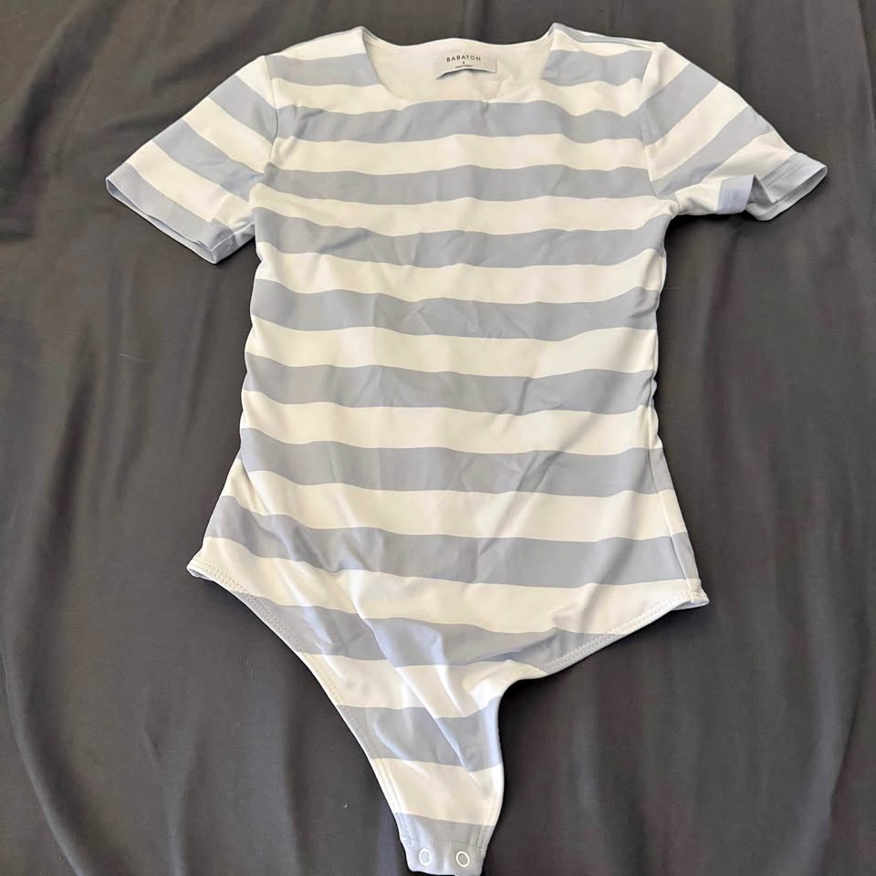 Aritzia Babaton Baby Blue Stripe Bodysuit