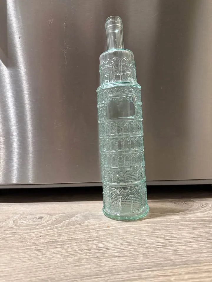 Leaning Tower of Pisa in Italy, Glass Wine Bottle, Vintage image indicator(2)