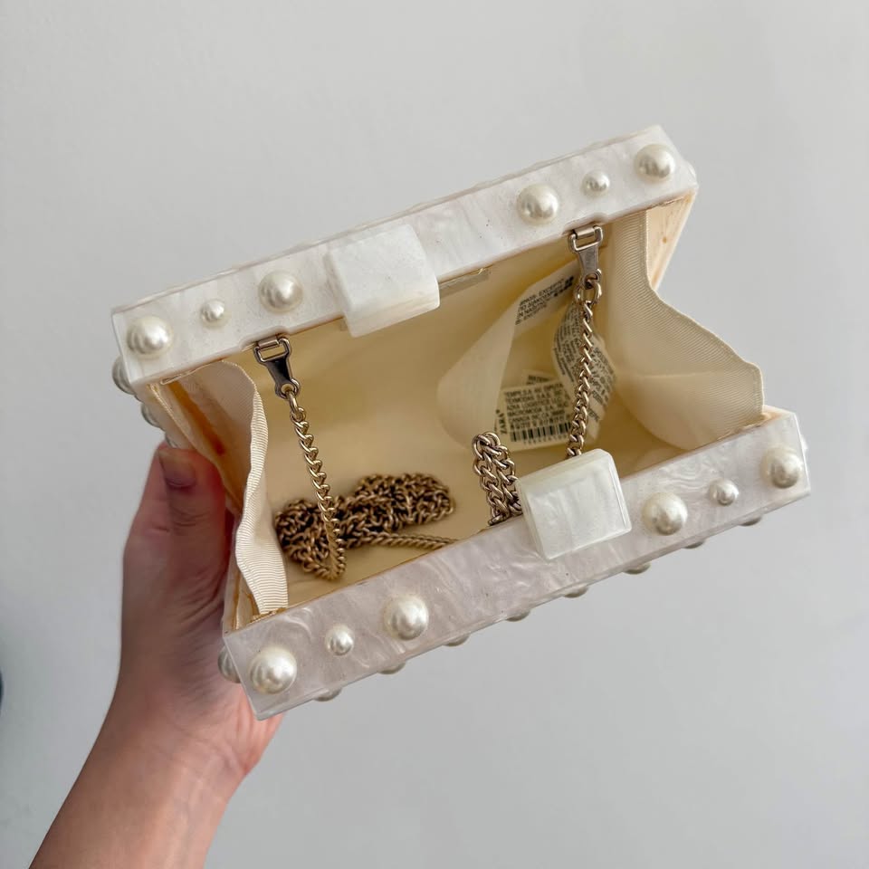 Zara Fancy Pearl White Handbag Clutches - photo 4