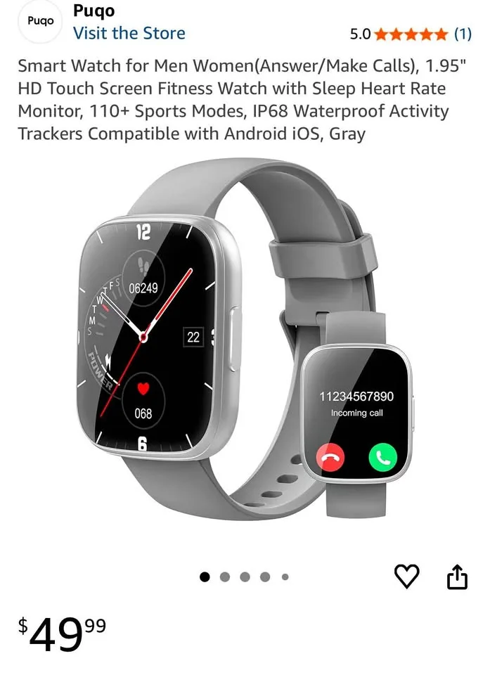 New PUQO Smart Watch, 1.95" HD Touch Screen