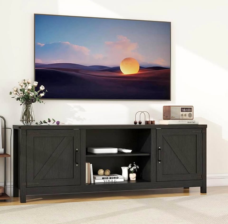 65” Black Wooden TV Stand with Storage