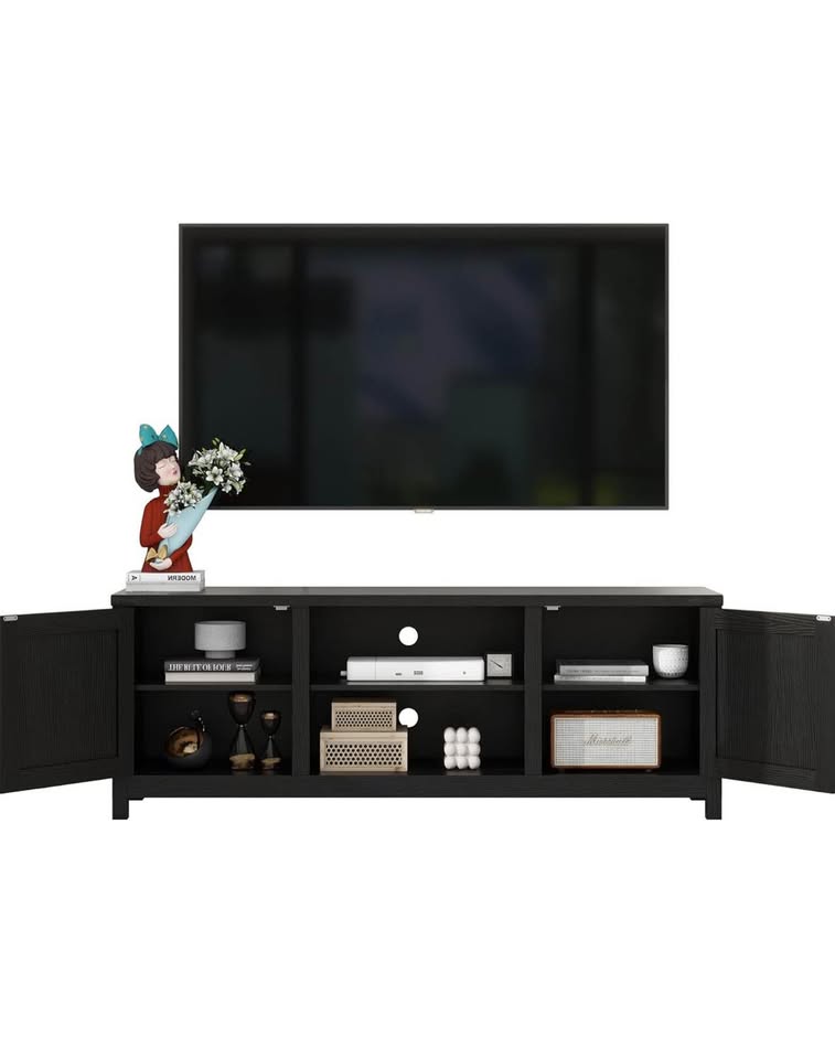 65” Black Wooden TV Stand with Storage - photo 2