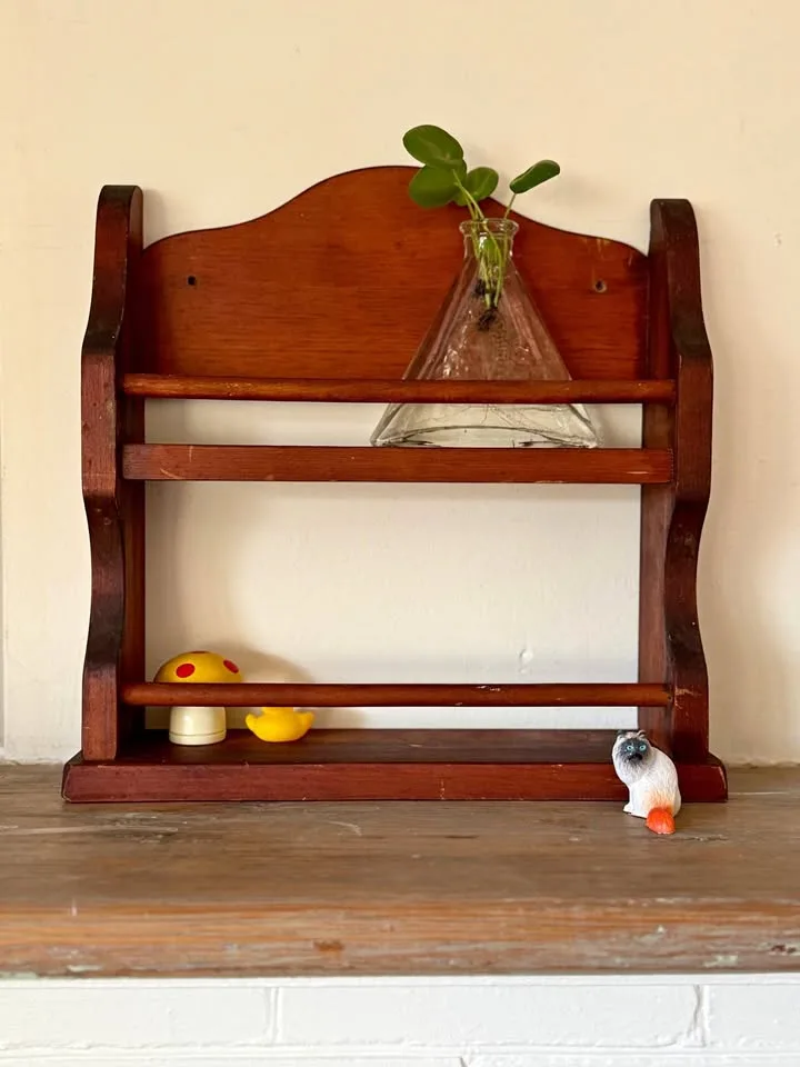 Vintage Wooden Spice Rack Shelf | Rustic Farmhouse Kitchen