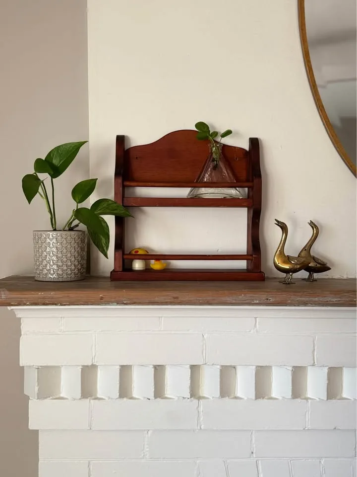 Vintage Wooden Spice Rack Shelf | Rustic Farmhouse Kitchen image indicator(2)