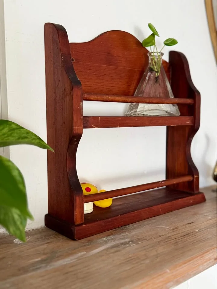 Vintage Wooden Spice Rack Shelf | Rustic Farmhouse Kitchen image indicator(3)