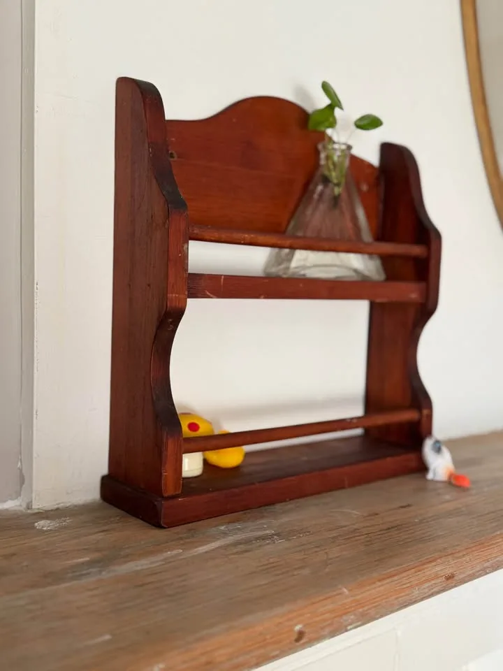 Vintage Wooden Spice Rack Shelf | Rustic Farmhouse Kitchen image indicator(5)