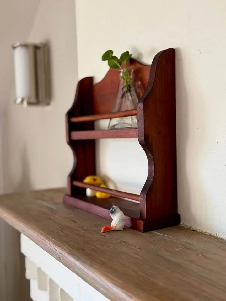 Vintage Wooden Spice Rack Shelf | Rustic Farmhouse Kitchen image indicator(6)