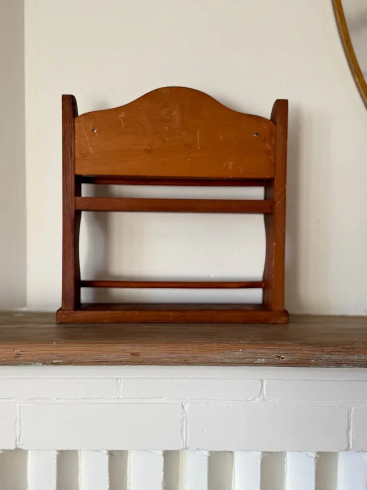 Vintage Wooden Spice Rack Shelf | Rustic Farmhouse Kitchen image indicator(9)