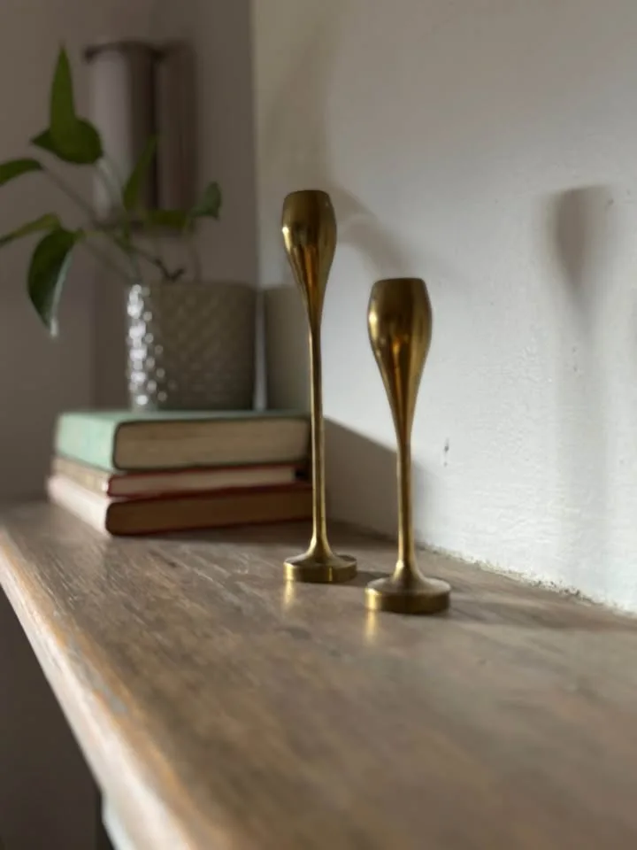 Brass MCM Teardrop Candlesticks - Vintage Taper Holders image indicator(2)