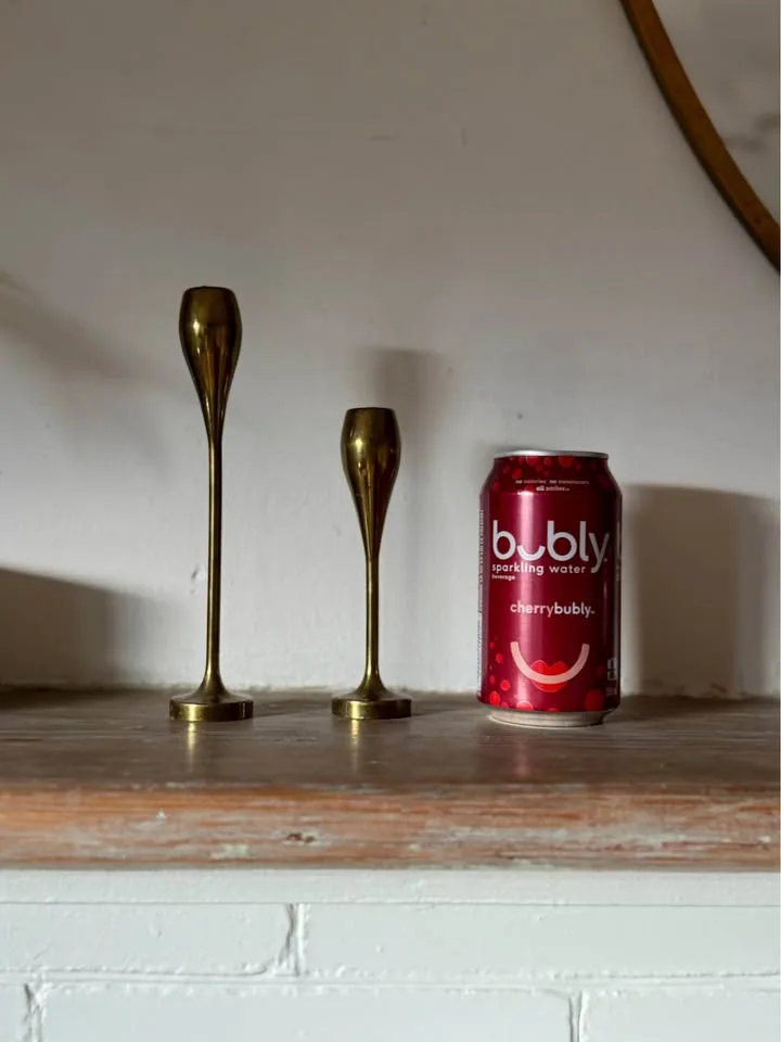 Brass MCM Teardrop Candlesticks - Vintage Taper Holders image indicator(7)