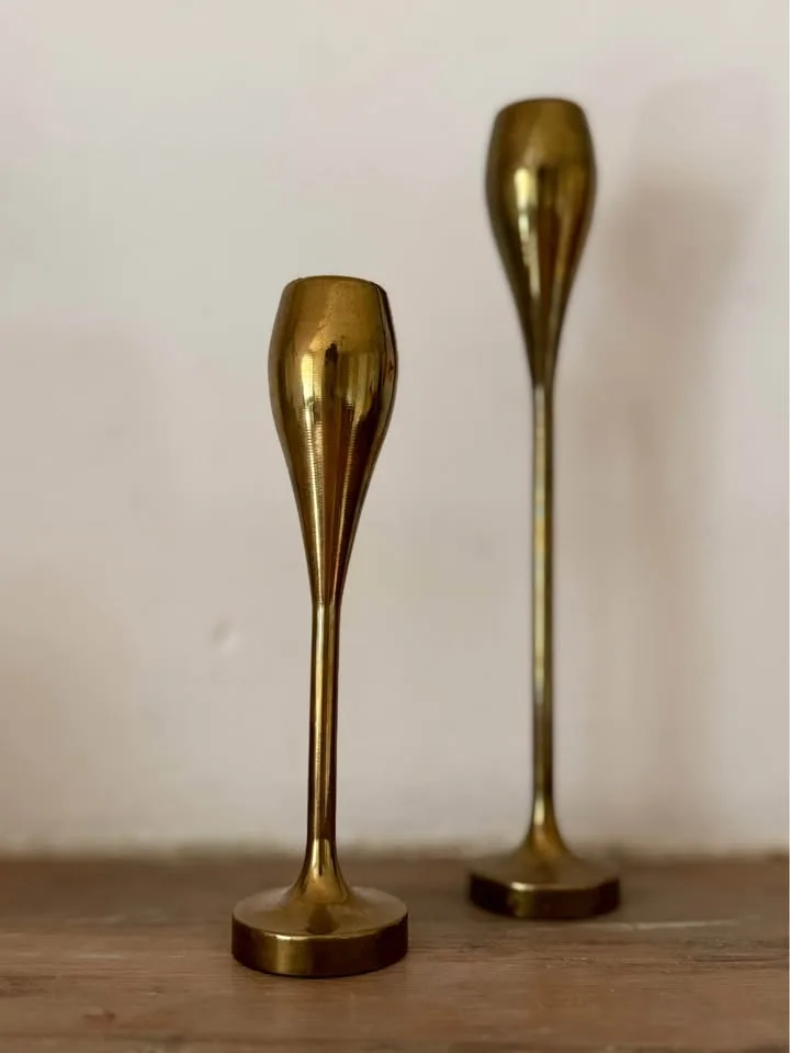 Brass MCM Teardrop Candlesticks - Vintage Taper Holders image indicator(8)