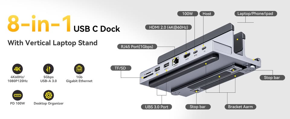 USB C Docking Station, QUUGE 8 in 1 MacBook Laptop Docking Stati - photo 5