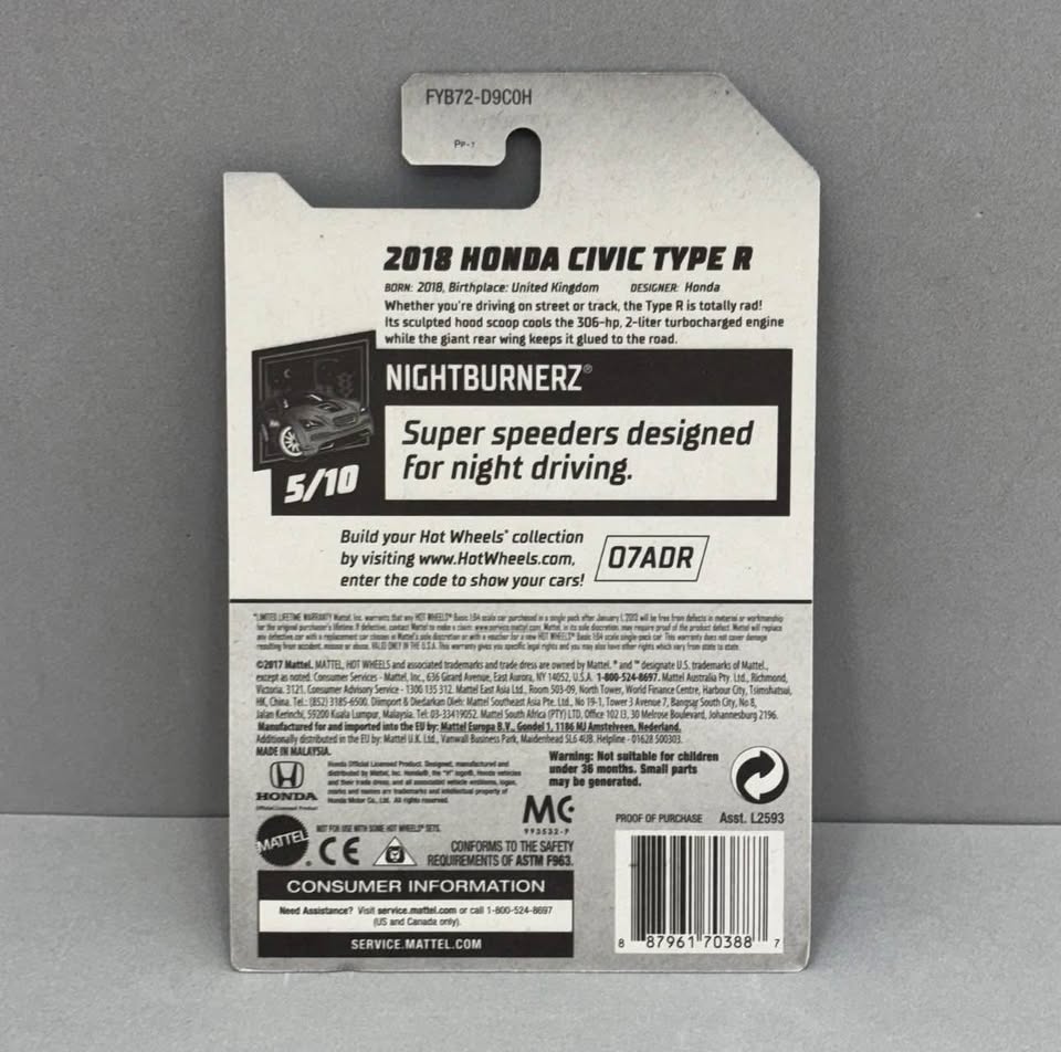 Hot Wheels 2018 Honda Civic Type R - photo 3