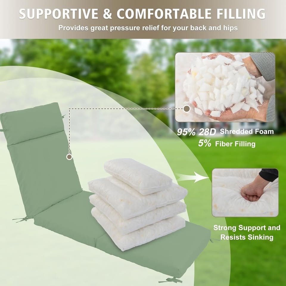 Outdoor Chaise Lounge Cushion Set (2-Pack) – Sage Green - photo 4