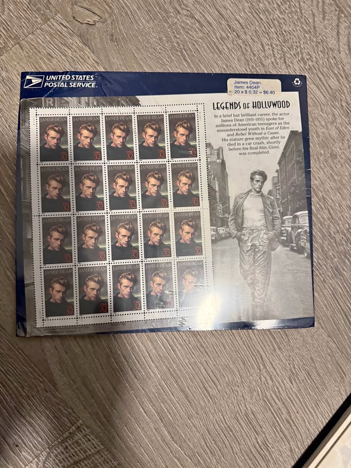 James Dean 32 Cent Stamp Sheet Legends of Hollywood